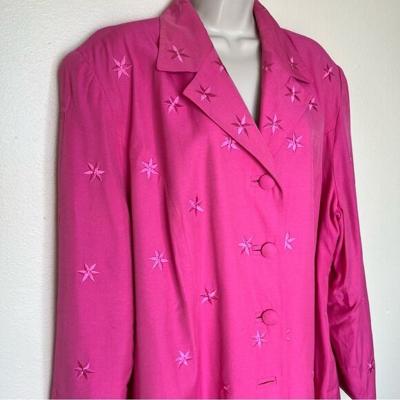 Vintage On Broadway Embroidered Flower Pink Duster Jacket Poly Crepe Women 22 - Picture 2 of 14